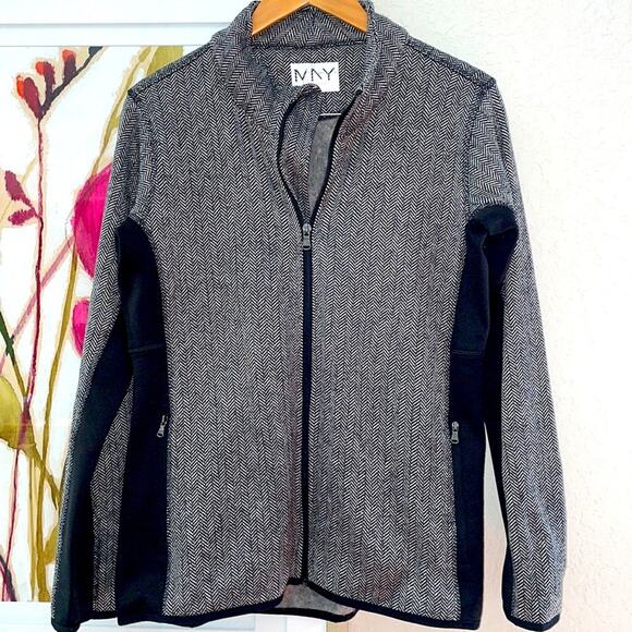 Marc New York Andrew Gray Black Full Zip Track Jacket Herringbone Fleece Large - Picture 1 of 7